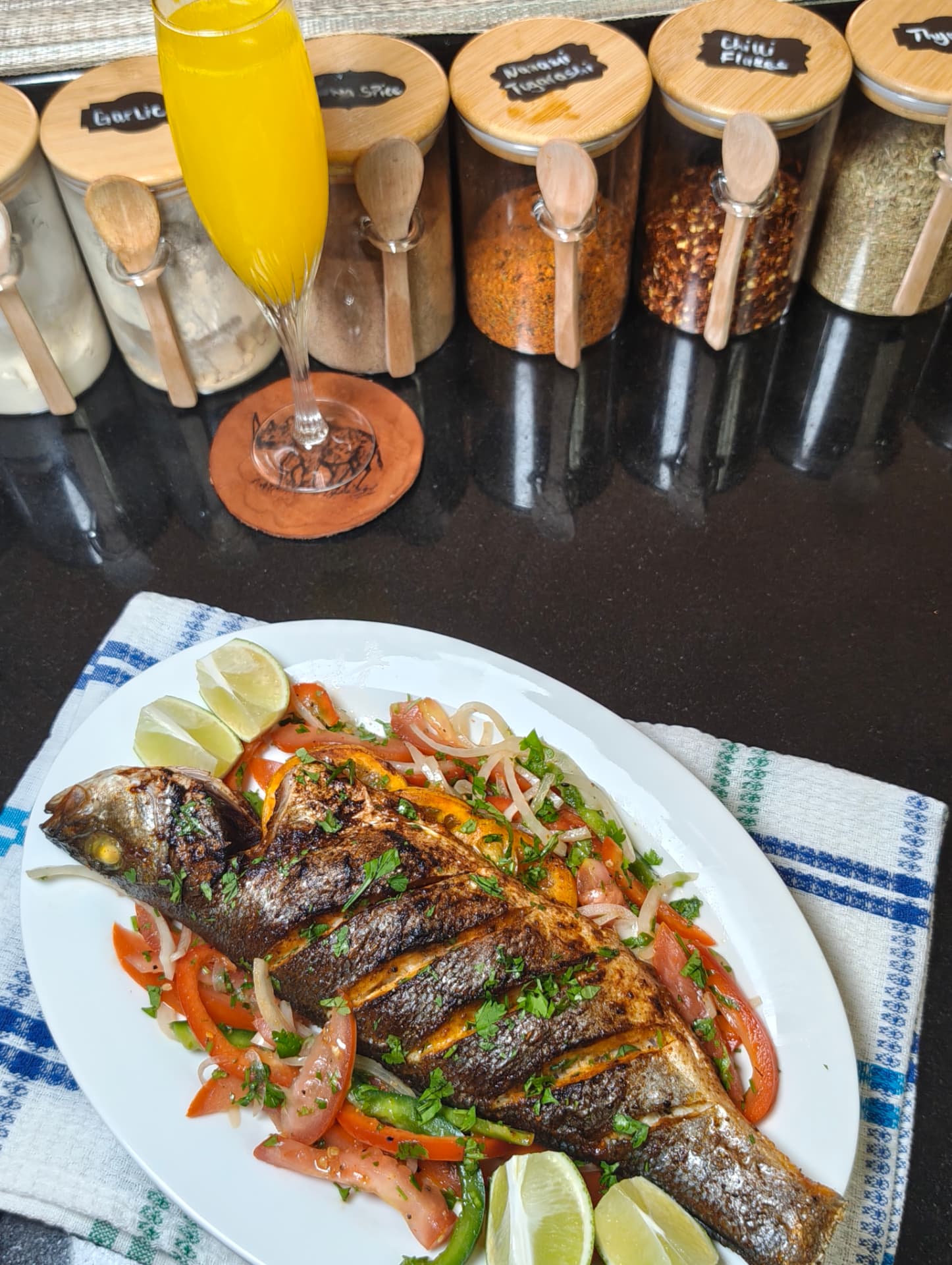 Air Fryer Whole Sea Bass with Fresh Kachumbari