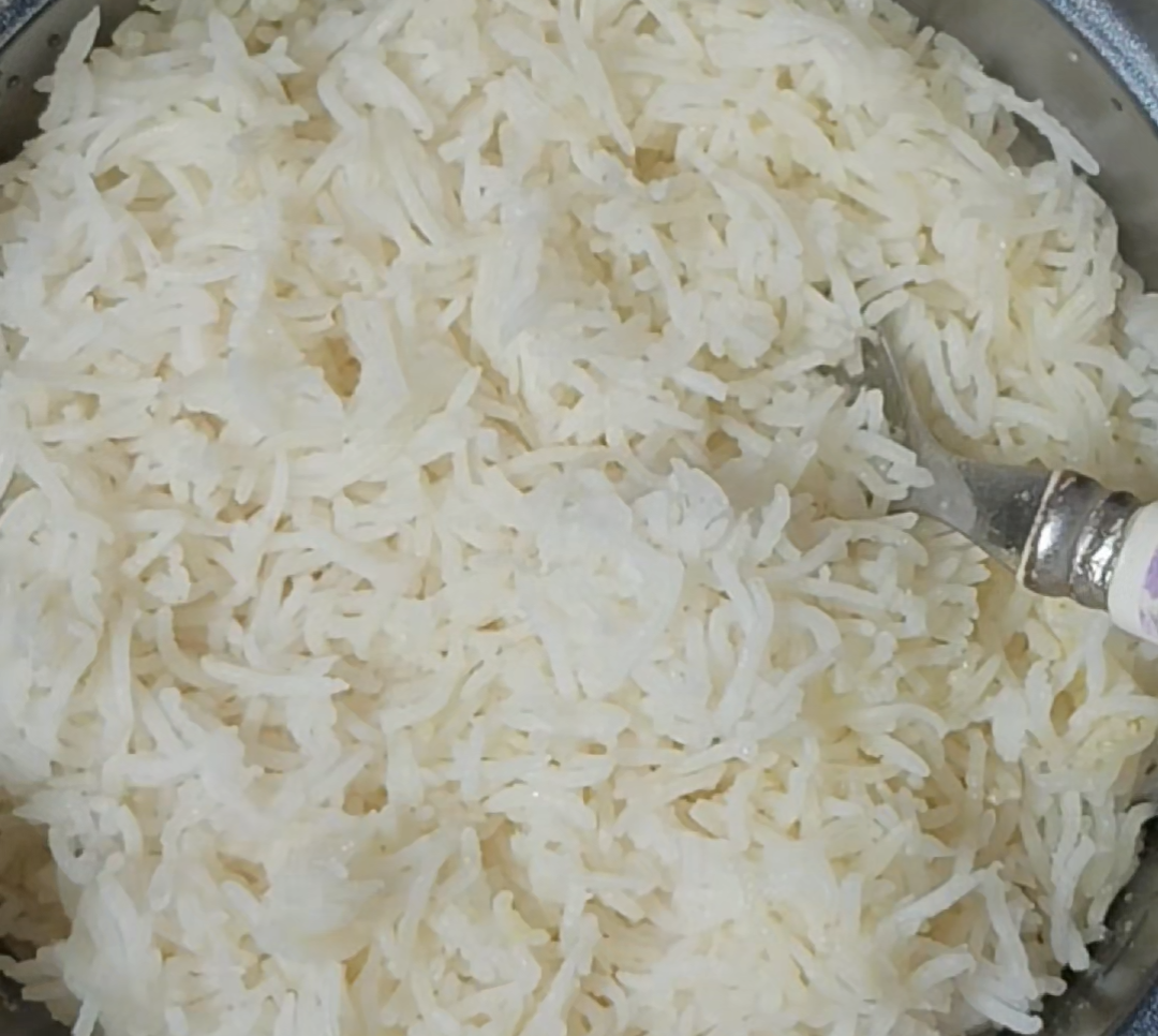 Close-up of fluffy cooked basmati rice with separate grains