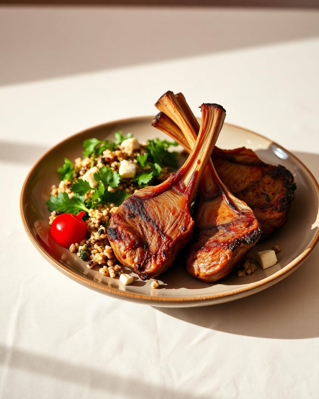 Air Fryer Lamb Chops with Quinoa Feta Salad