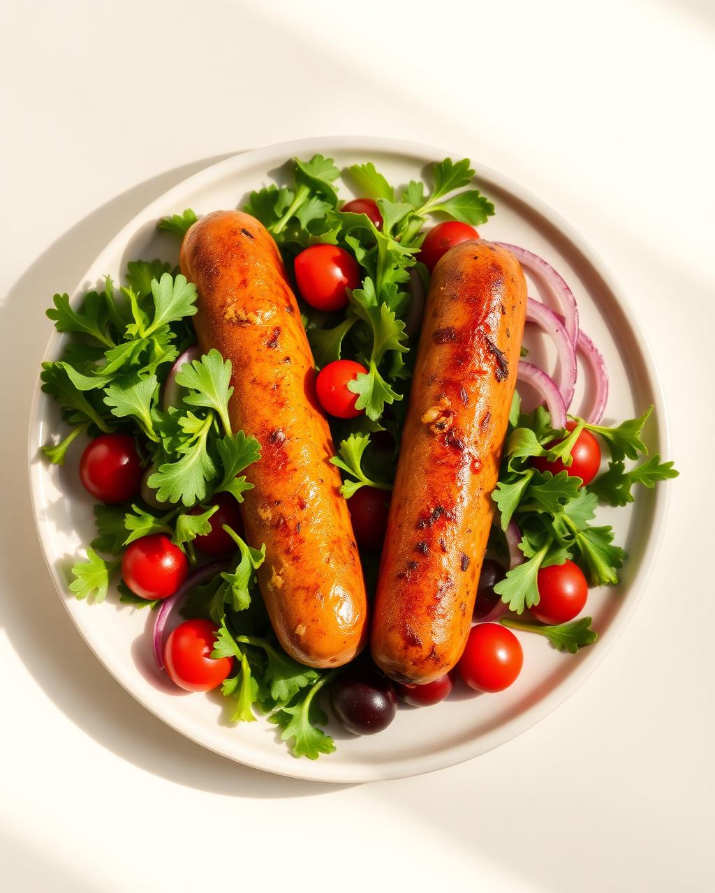 Air Fryer Sausages with Fresh Rocca Salad